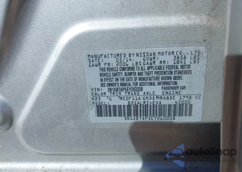 2014 Nissan Sentra Sr из США, поврежденный, VIN 3N1AB7AP5EY260008